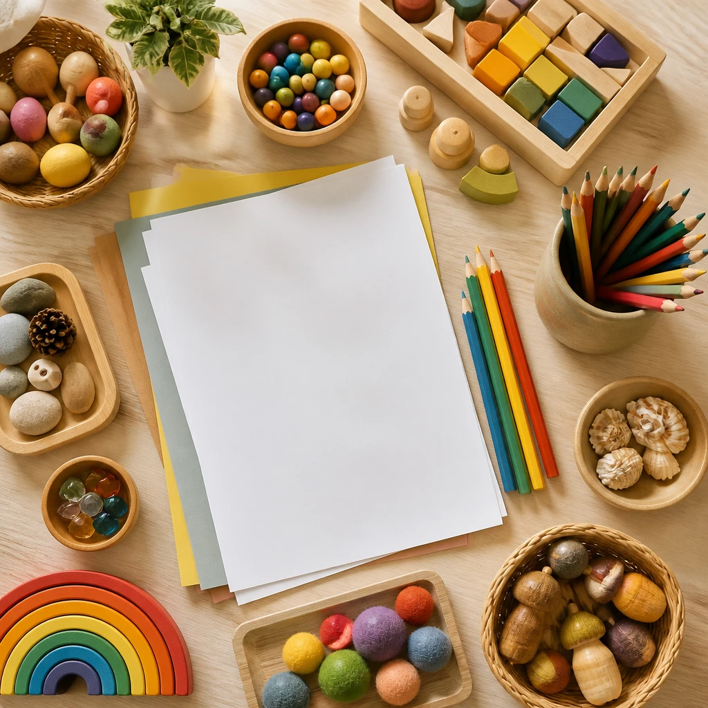 Materiais simples para a brincadeira Caça às Cores